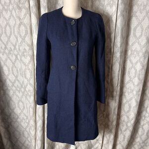 Ann Taylor Loft 100% Wool Blazer Jacket 300$ Retail Blue Size 0 Pockets Buttons